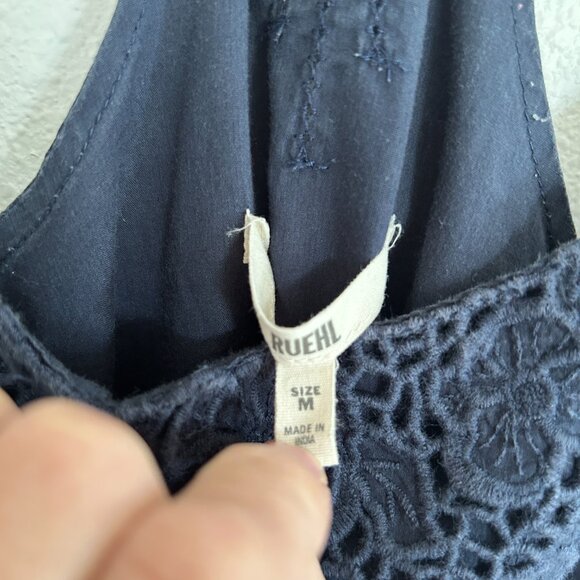 Ruehl Tank Top M Blue Spaghetti Strap Halter Crochet Trim Braided Straps - Picture 8 of 10